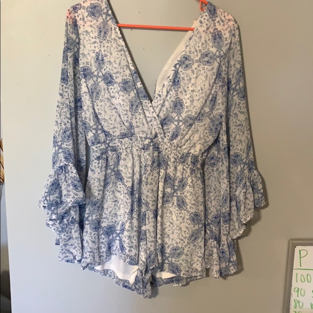 Blue and white romper